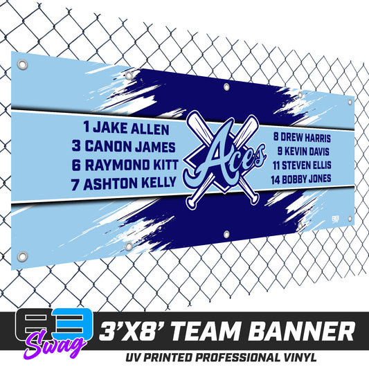 3'x8' Team Vinyl Banner with Roster - Aces Baseball