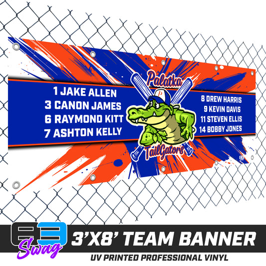 3'x8' Team Vinyl Banner with Roster - Palatka TailGators Baseball v.26