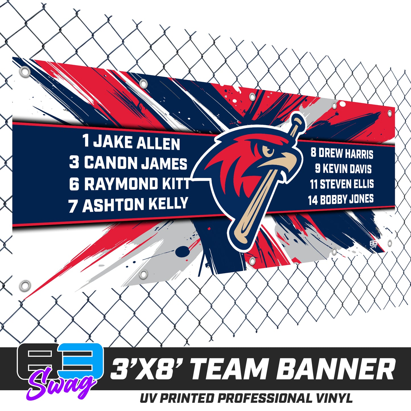 3'x8' Team Vinyl Banner with Roster - MSA Redtails Baseball
