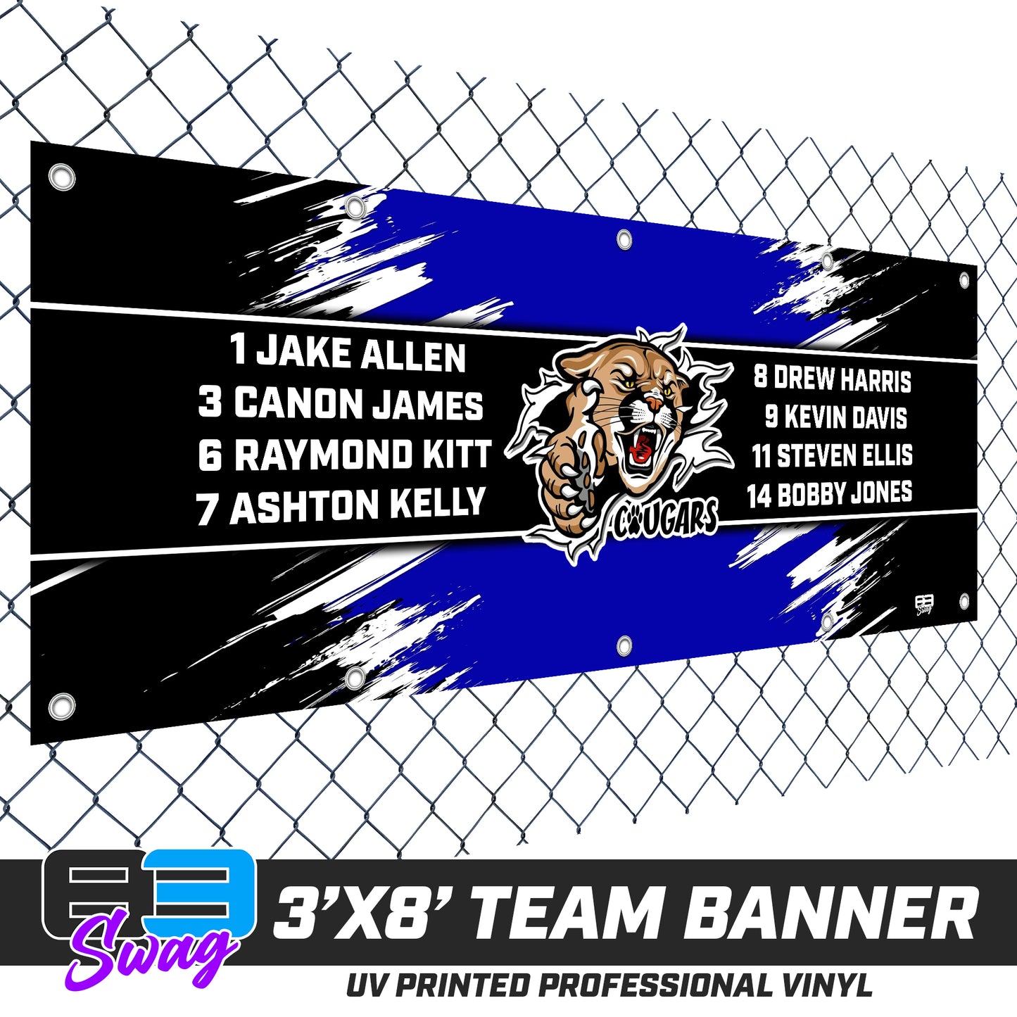 3'x8' Team Vinyl Banner with Roster - North Caroline Cougars Football