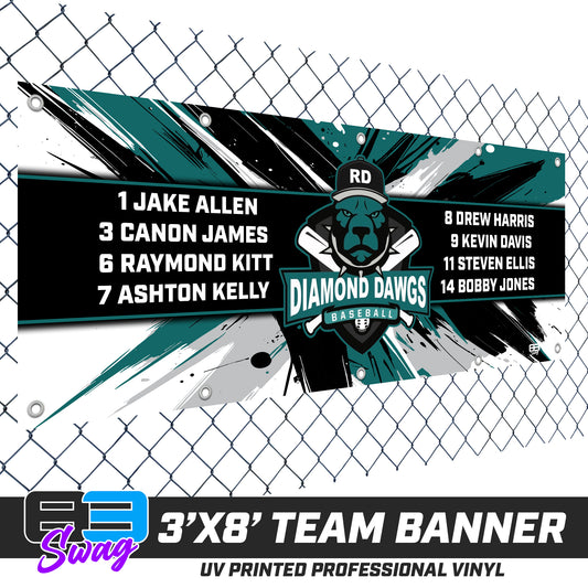 3'x8' Team Vinyl Banner with Roster - Diamond Dawgs V.2016