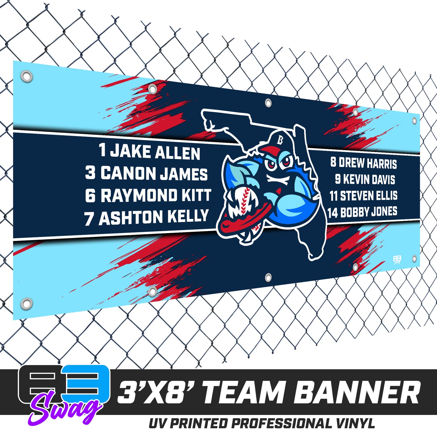 3'x8' Team Vinyl Banner with Roster - FCA Blueclaws Baseball