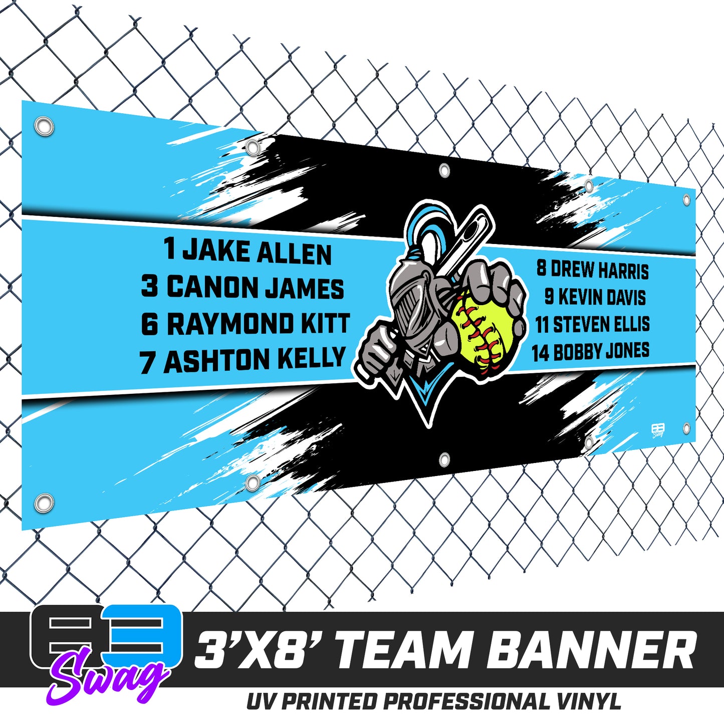 3'x8' Team Vinyl Banner with Roster - Knights Softball