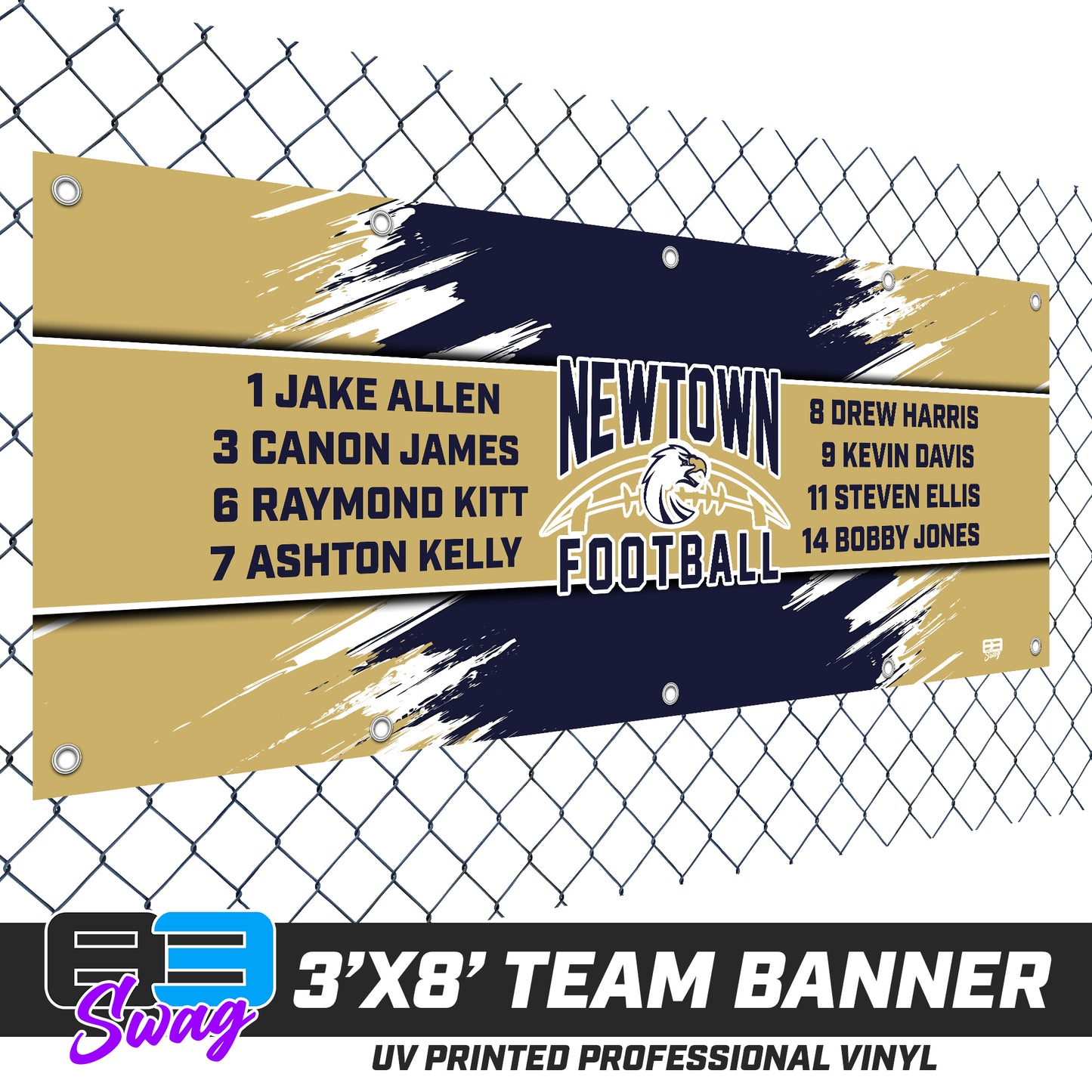 3'x8' Team Vinyl Banner with Roster - Newtown Football