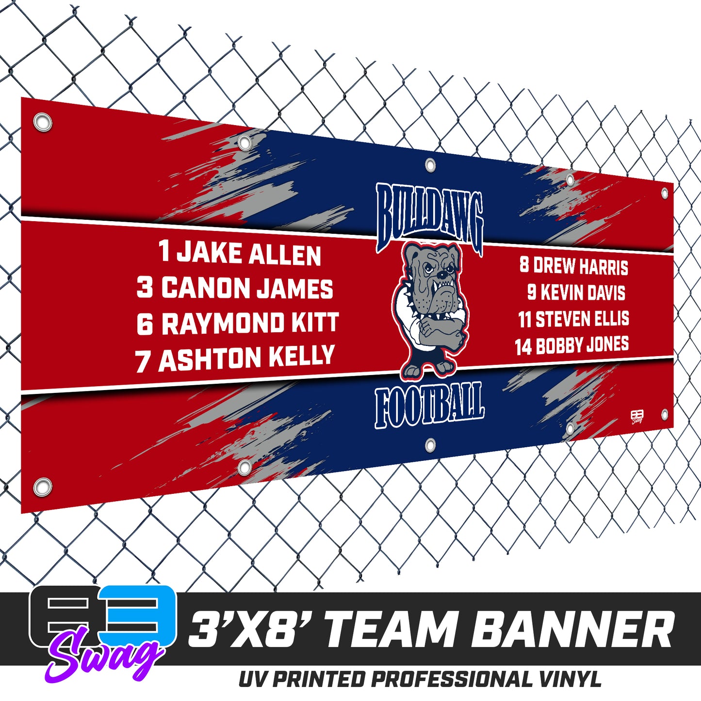 3'x8' Team Vinyl Banner with Roster - St. Denis Bulldawgs