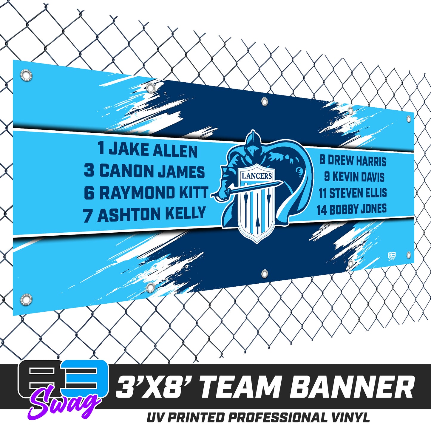 3'x8' Team Vinyl Banner with Roster - Belleville East Lancers