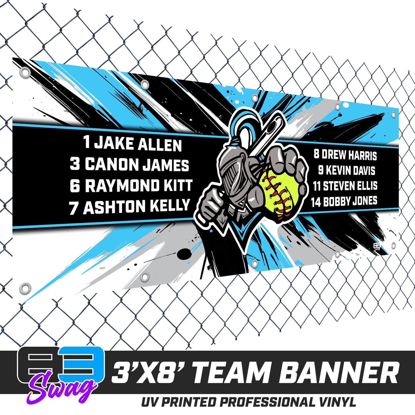 3'x8' Team Vinyl Banner with Roster - Knights Softball