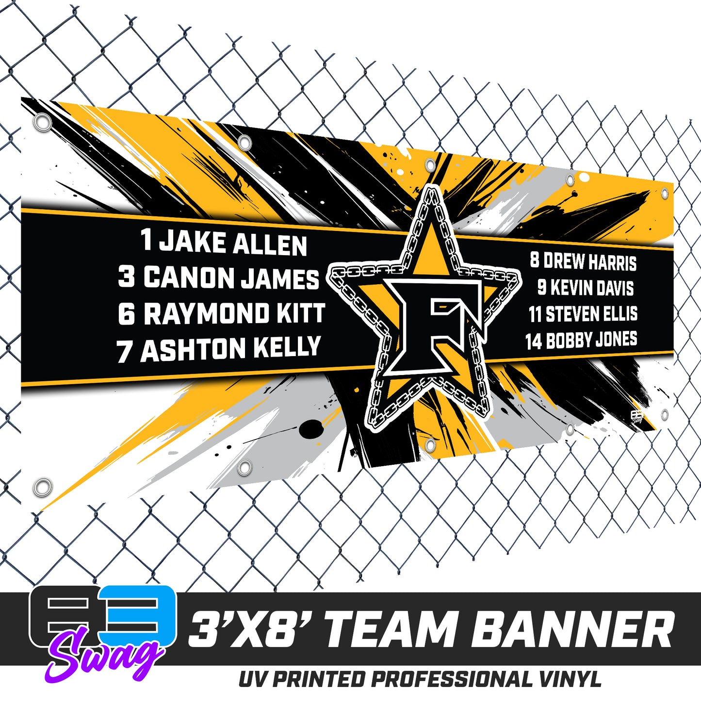 3'x8' Team Vinyl Banner with Roster - 5 Star Mafia Baseball V.2026