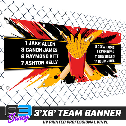 3'x8' Team Vinyl Banner with Roster - Team Rally Fries Baseball