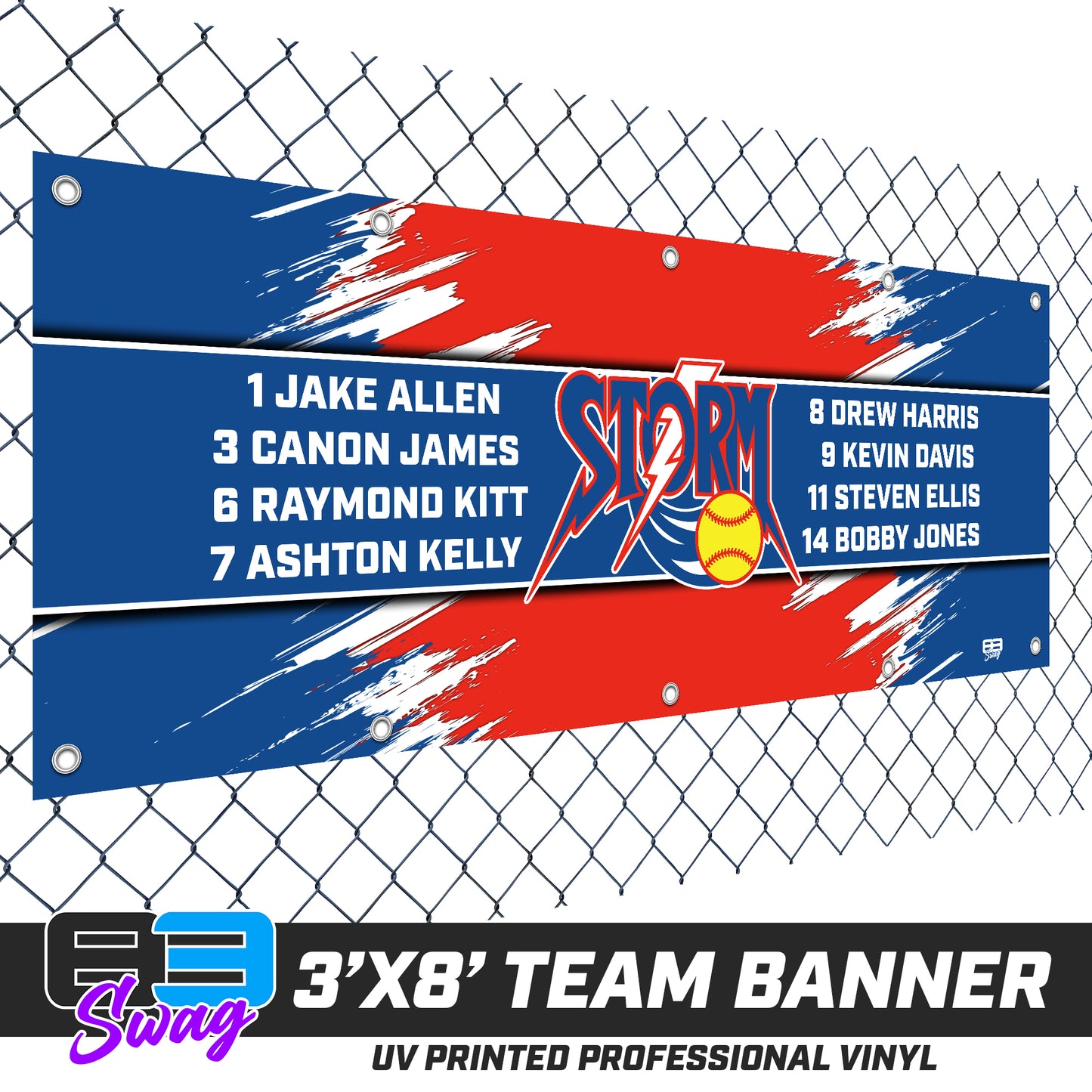 3'x8' Team Vinyl Banner with Roster - Sun City Storm Softball