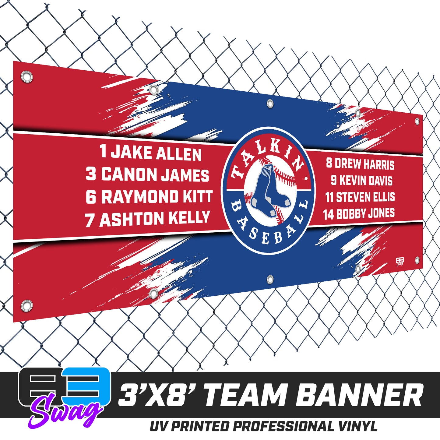 3'x8' Team Vinyl Banner with Roster - Talkin' Baseball