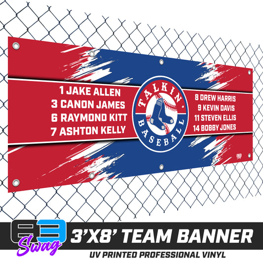 3'x8' Team Vinyl Banner with Roster - Talkin' Baseball