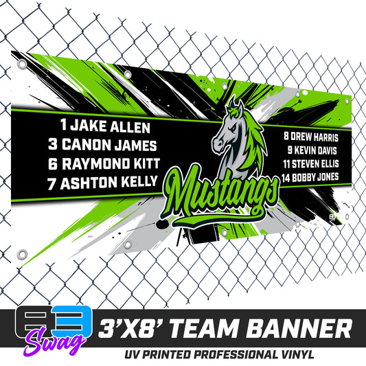 3'x8' Team Vinyl Banner with Roster - Mustangs