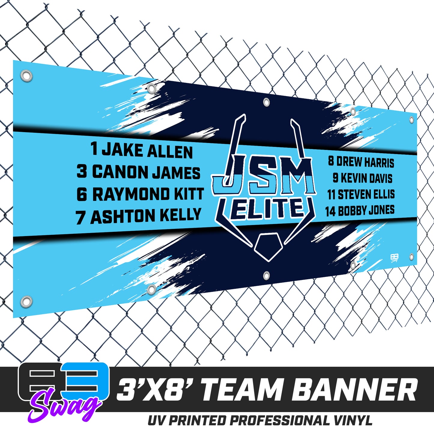 3'x8' Team Vinyl Banner with Roster - JSM ELITE Baseball