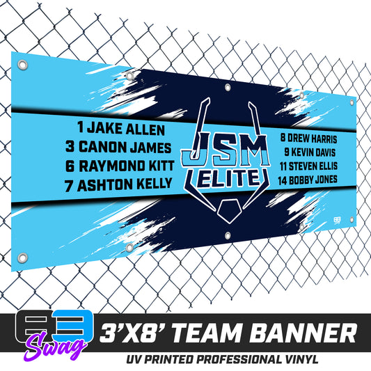 3'x8' Team Vinyl Banner with Roster - JSM ELITE Baseball