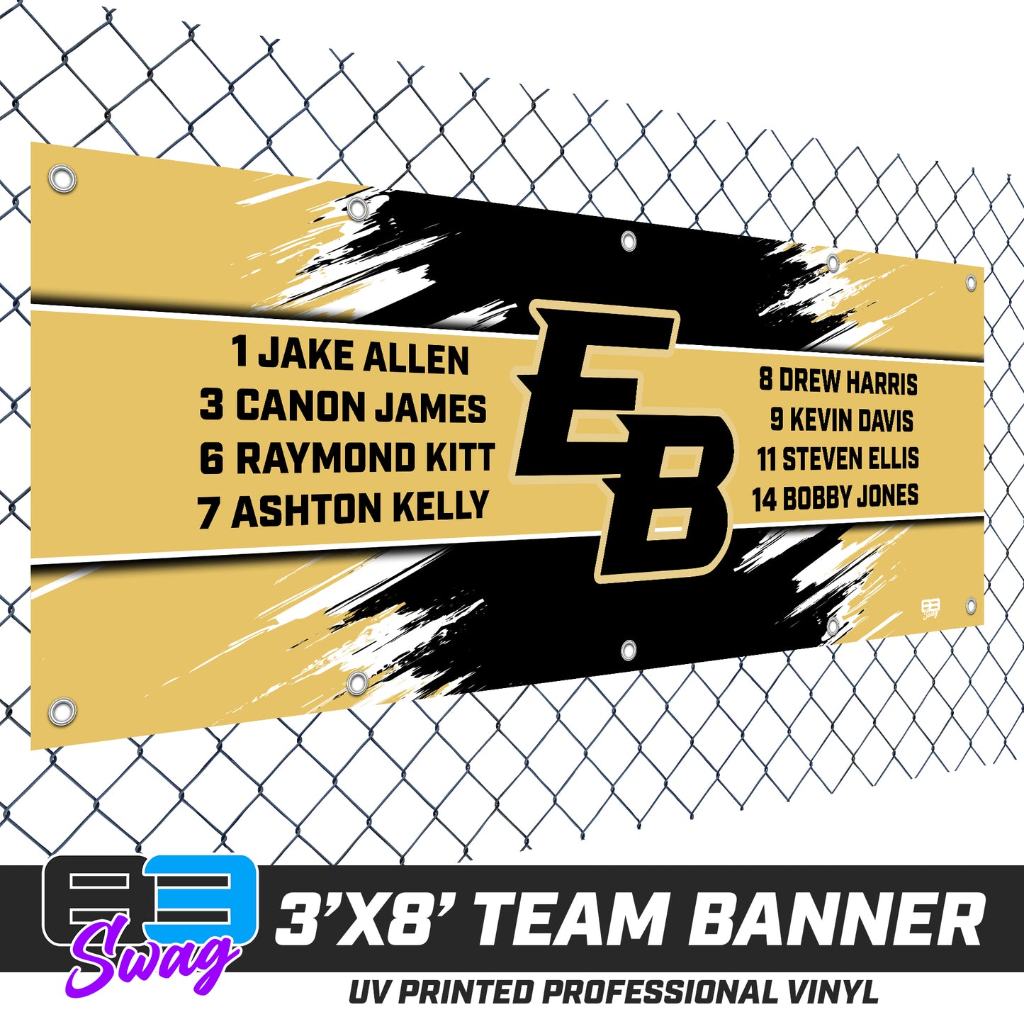 3'x8' Team Vinyl Banner with Roster - Elite Baseball