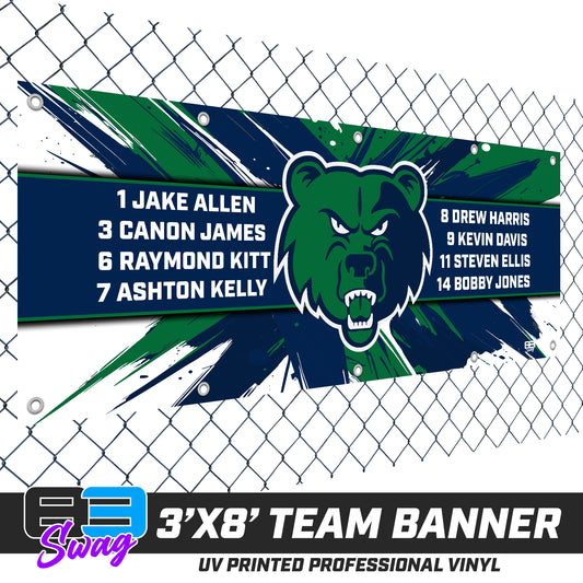 3'x8' Team Vinyl Banner with Roster - Creekview Grizzlies