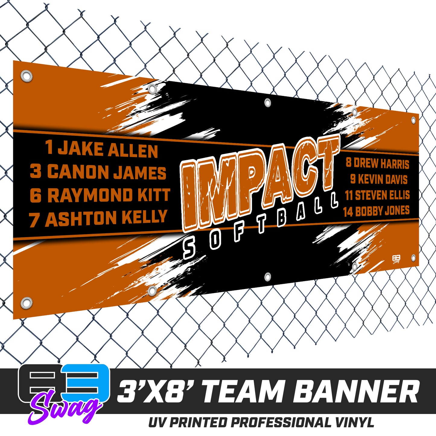 3'x8' Team Vinyl Banner with Roster - Impact Softball