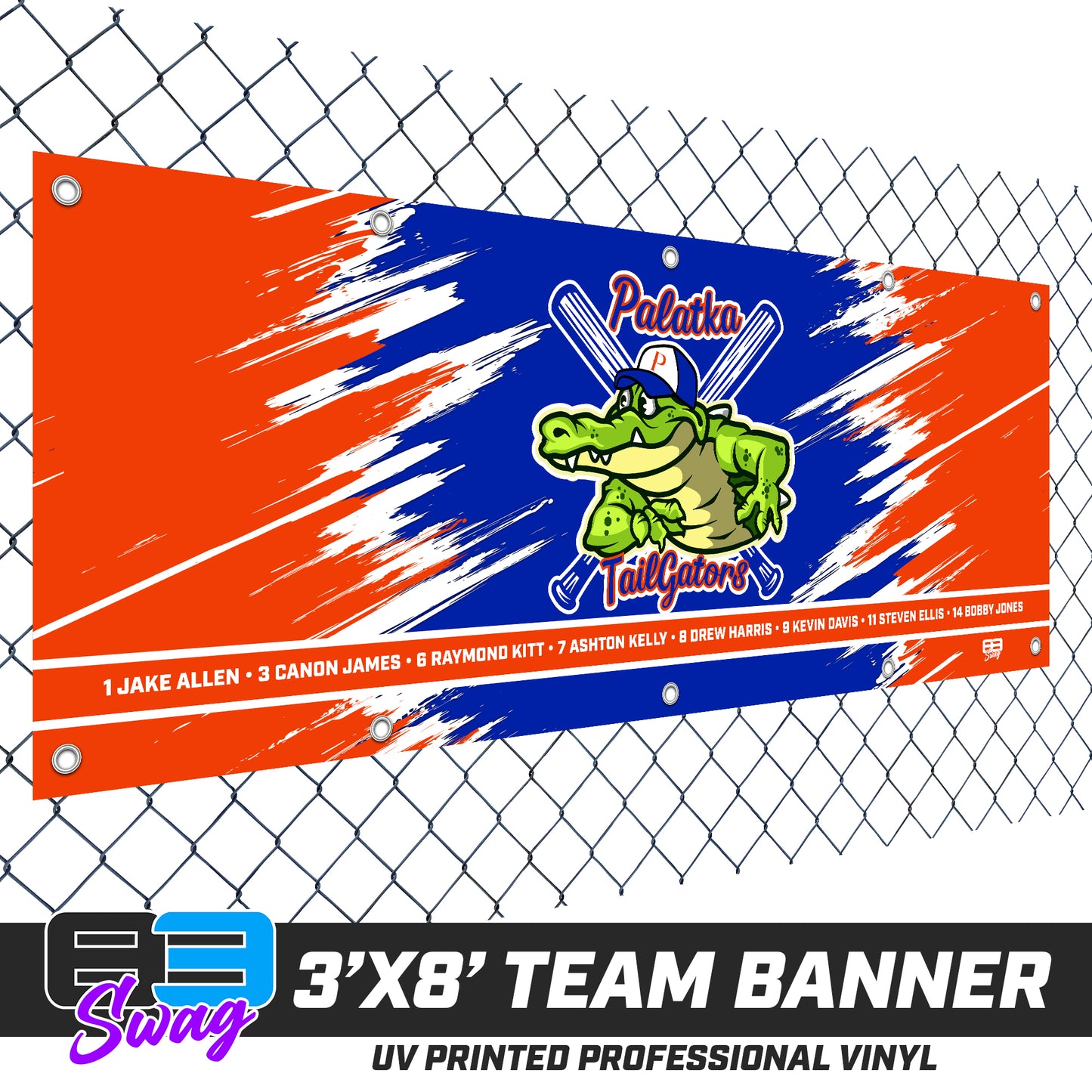 3'x8' Team Vinyl Banner with Roster - Palatka TailGators Baseball - 2024 FALL EDITION