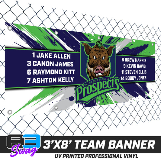 3'x8' Team Vinyl Banner with Roster - Orlando Baseball Prospects - War Hogs V.2016