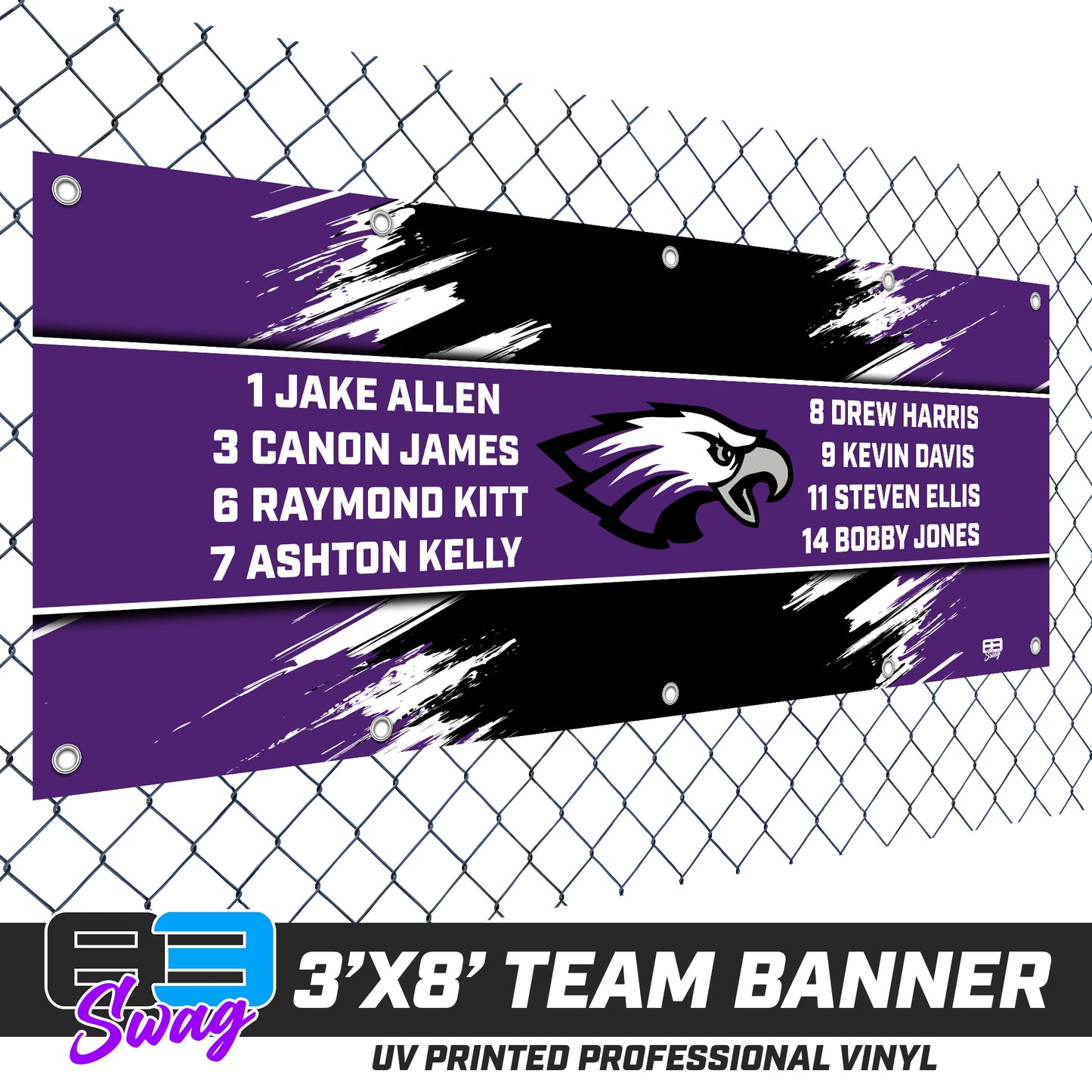 3'x8' Team Vinyl Banner with Roster - Bellmawr Purple Eagles