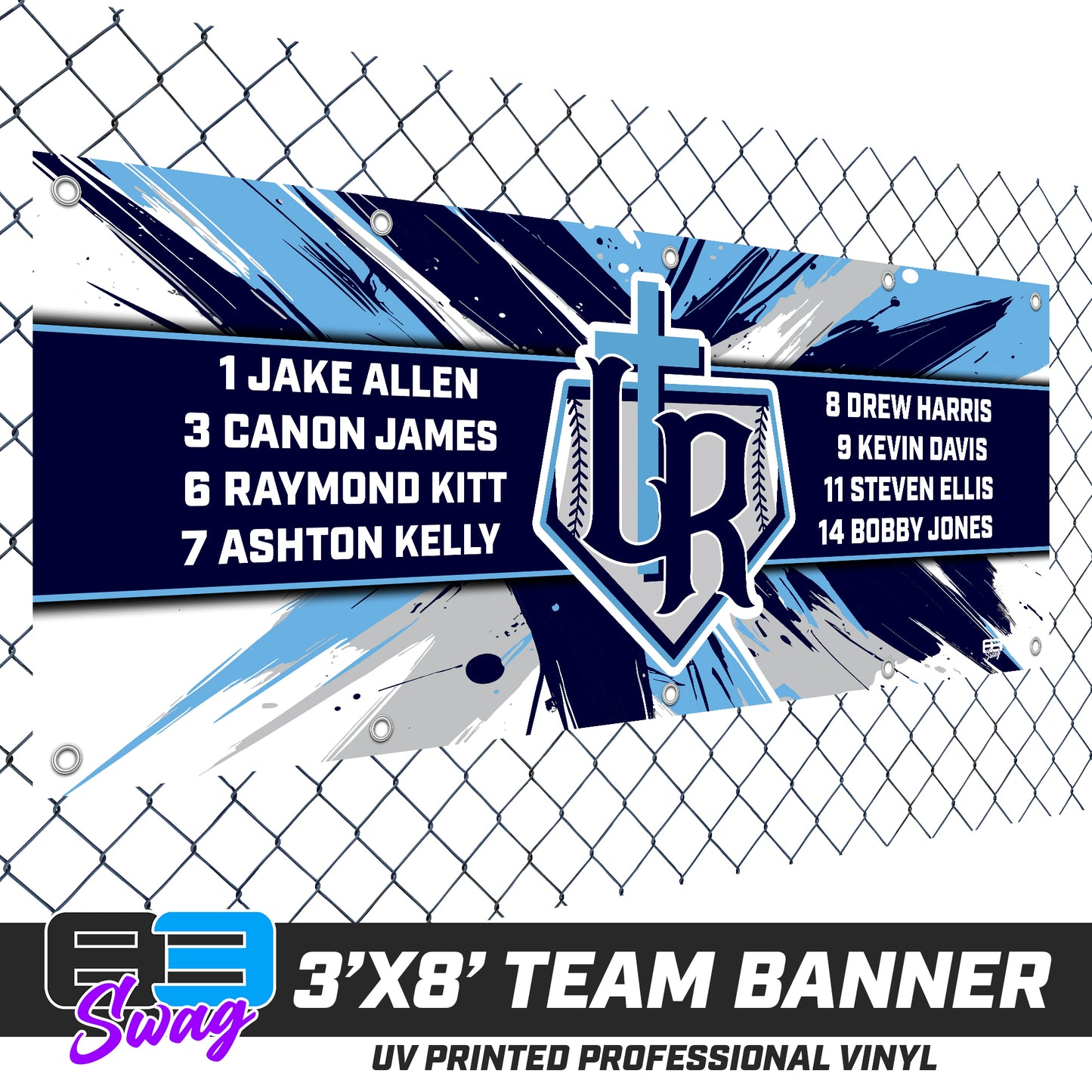 3'x8' Team Vinyl Banner with Roster - Reign Baseball