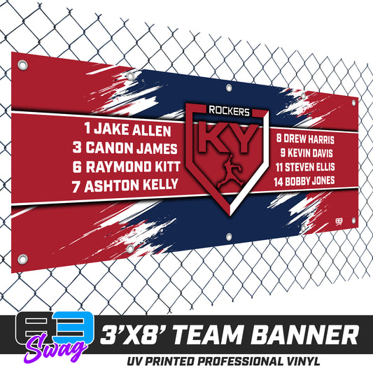 3'x8' Team Vinyl Banner with Roster - KY Rockers Softball