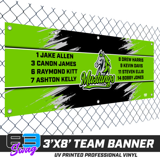 3'x8' Team Vinyl Banner with Roster - Mustangs