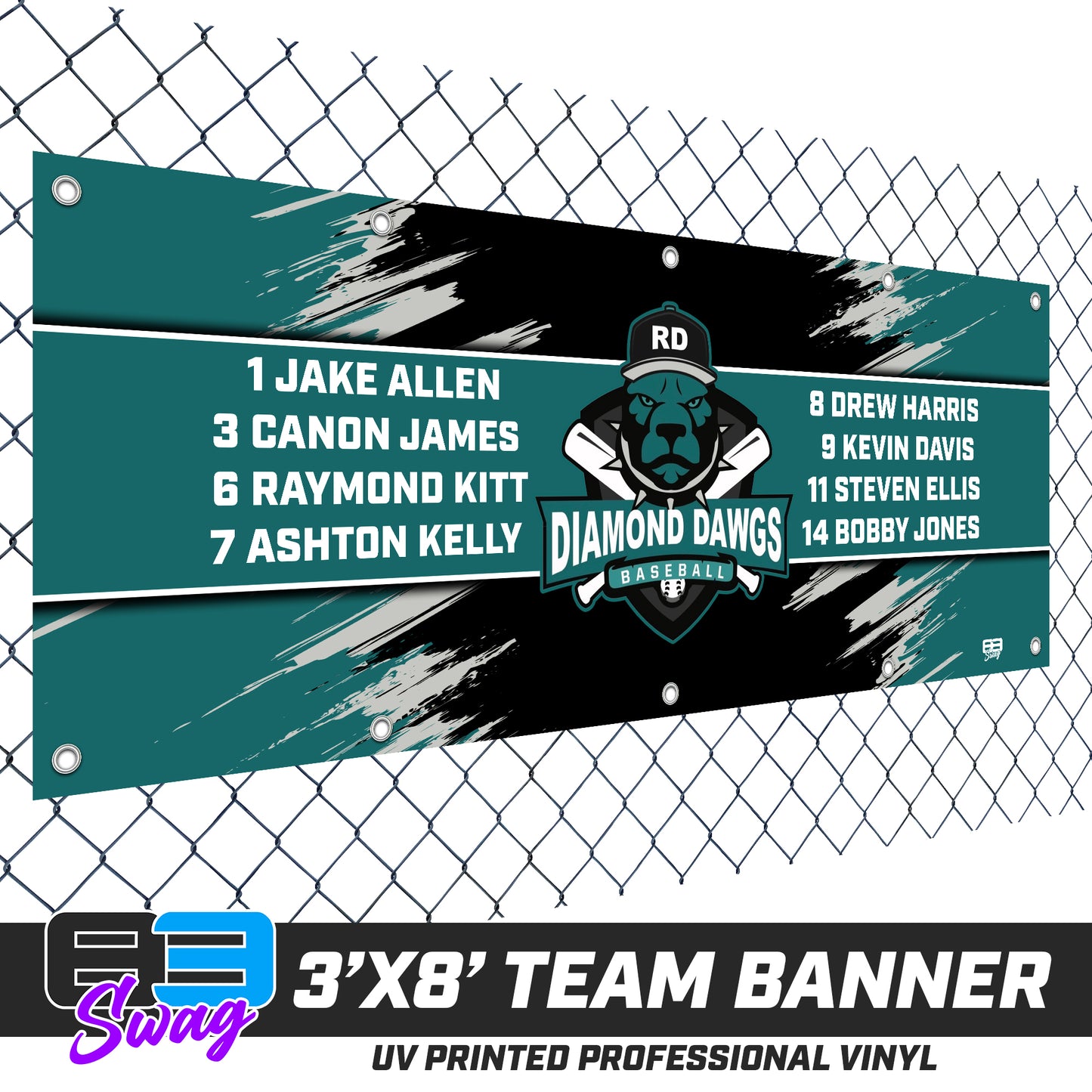 3'x8' Team Vinyl Banner with Roster - Diamond Dawgs