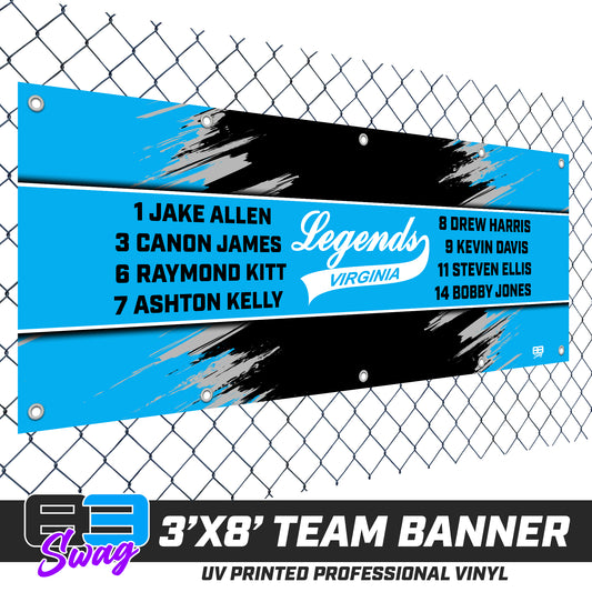 3'x8' Team Vinyl Banner with Roster - Virginia Legends Softball