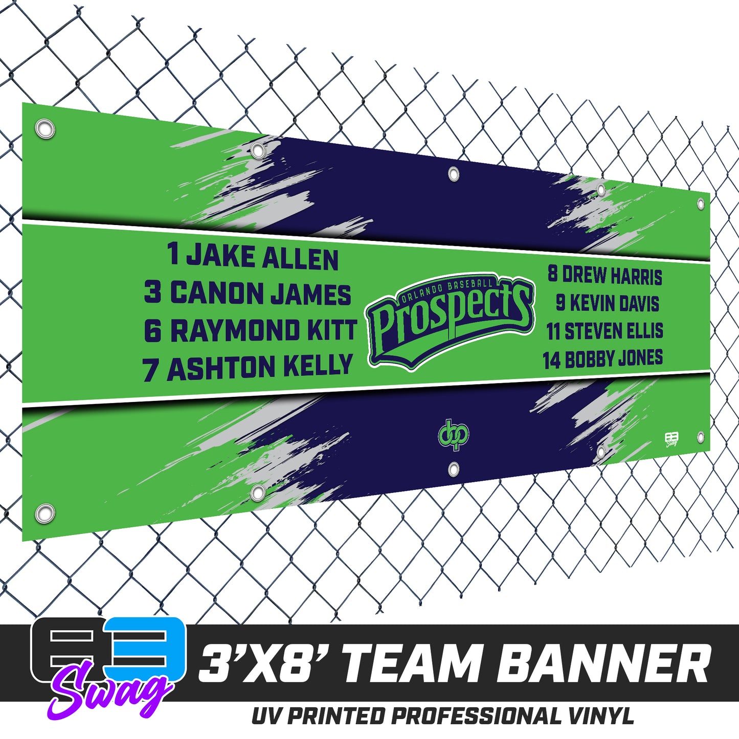 3'x8' Team Vinyl Banner with Roster - Orlando Baseball Prospects - OBP