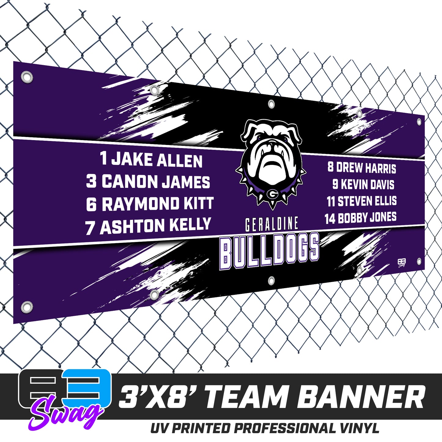 3'x8' Team Vinyl Banner with Roster - Geraldine Bulldogs Football