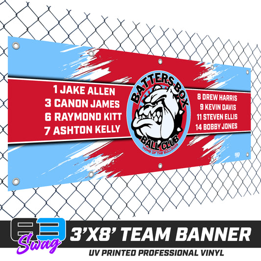 3'x8' Team Vinyl Banner with Roster - Batters Box Bulldogs Softball