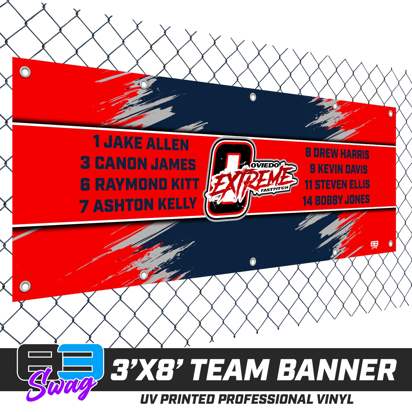 3'x8' Team Vinyl Banner with Roster - Oviedo Extreme Softball