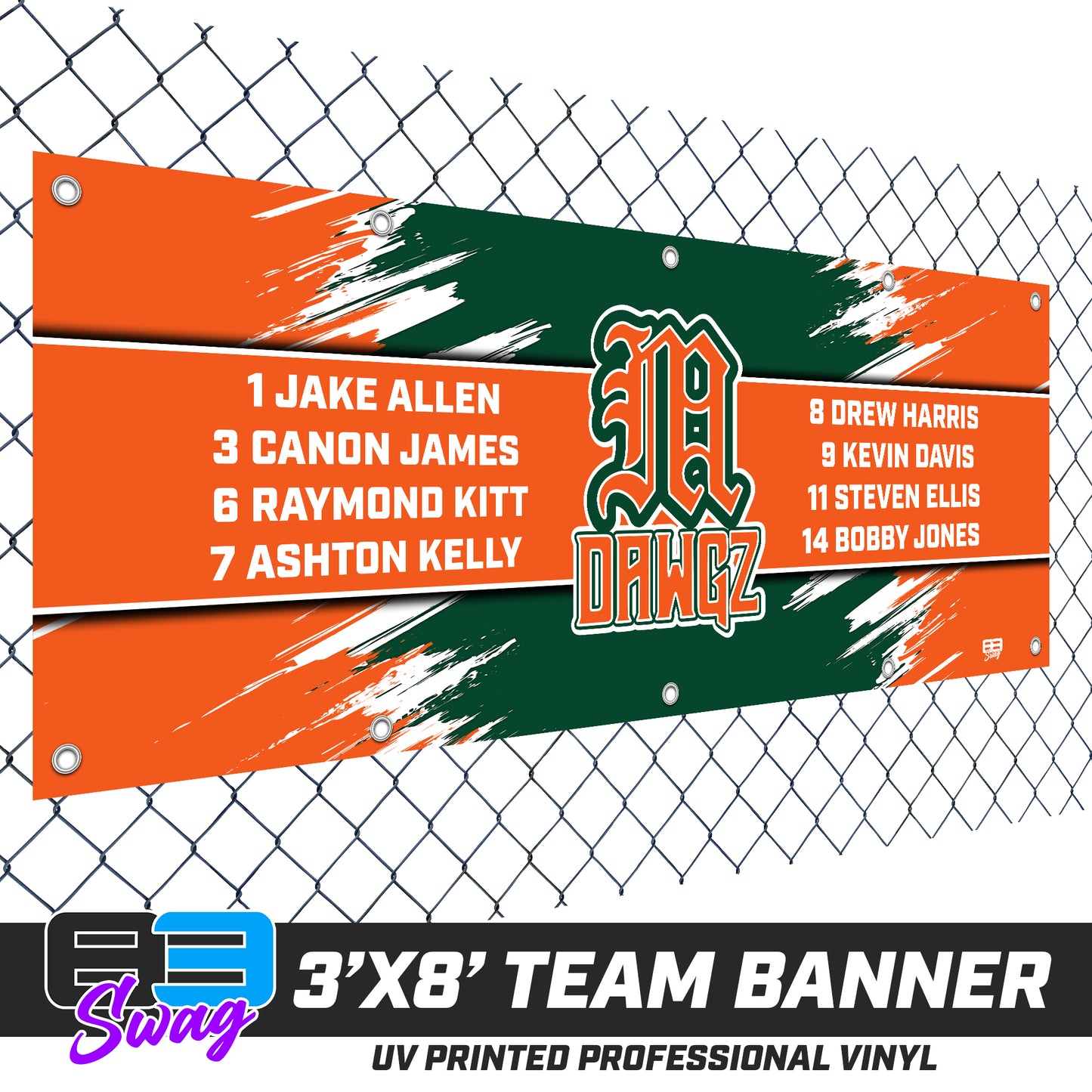 3'x8' Team Vinyl Banner with Roster - Miami Metro Dawgz