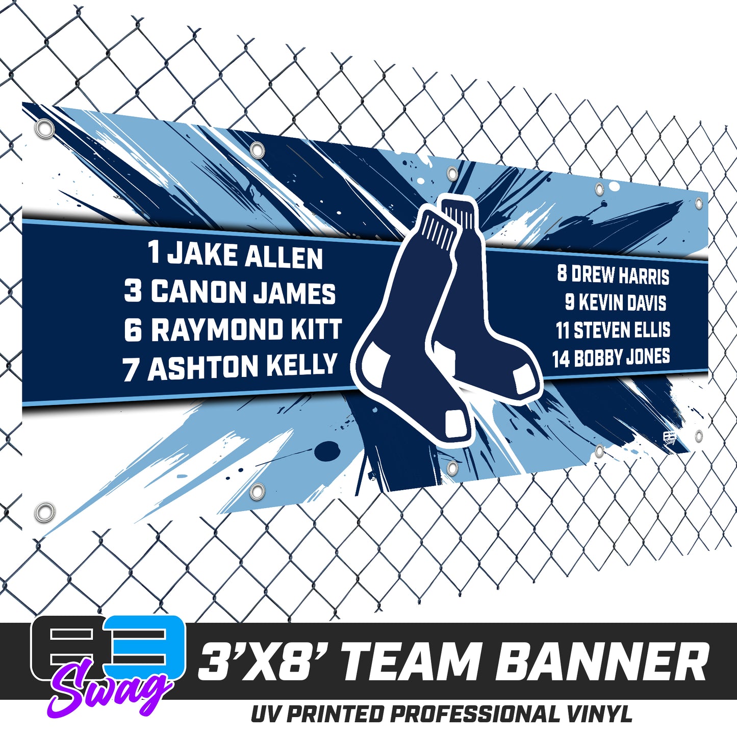 3'x8' Team Vinyl Banner with Roster - Blue Sox 2026 VERSION