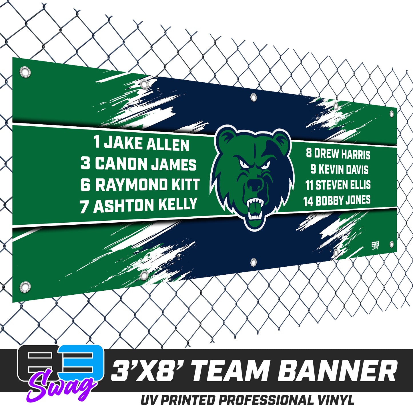 3'x8' Team Vinyl Banner with Roster - Creekview Grizzlies