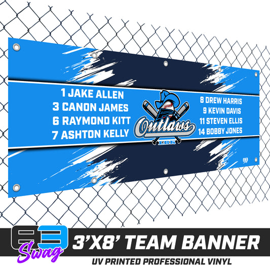 3'x8' Team Vinyl Banner with Roster - Outlaws Baseball