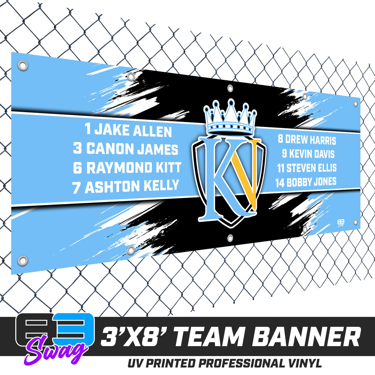 3'x8' Team Vinyl Banner with Roster - Kingdom Nation Baseball