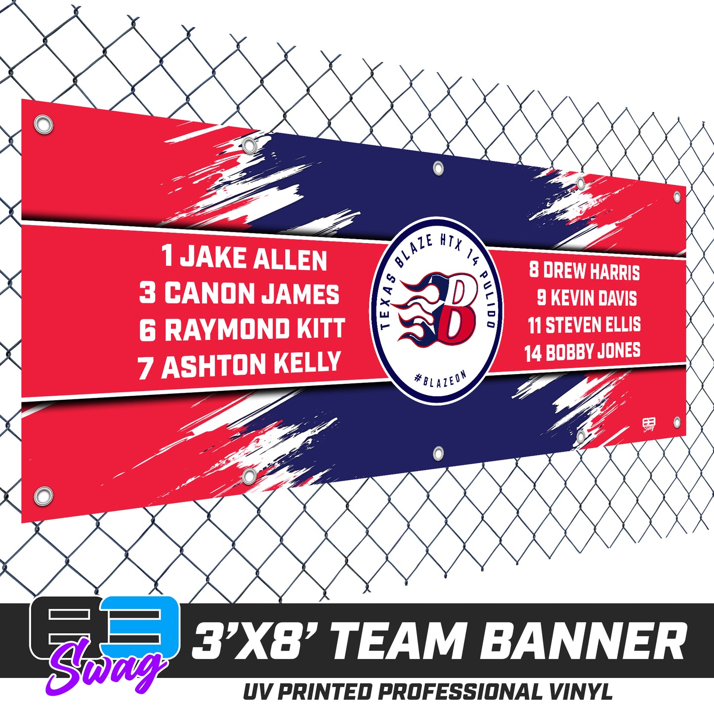 3'x8' Team Vinyl Banner with Roster - Texas Blaze Softball