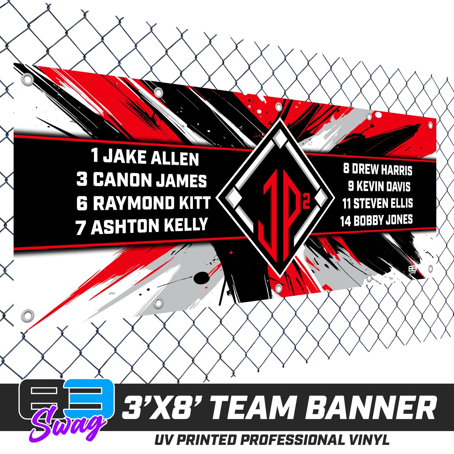 3'x8' Team Vinyl Banner with Roster - JP2 Sports Baseball
