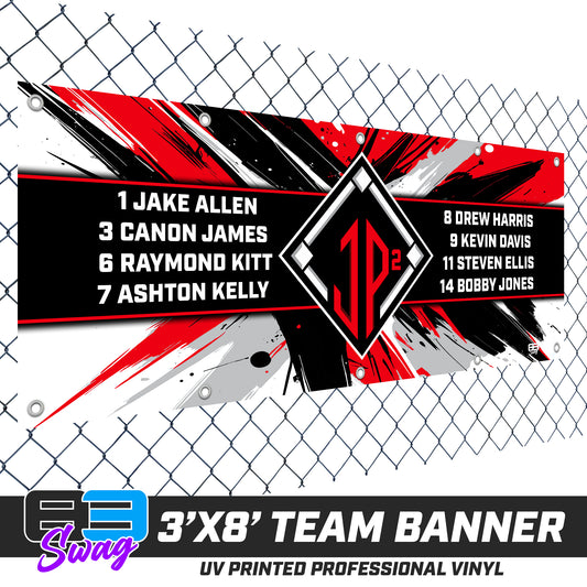 3'x8' Team Vinyl Banner with Roster - JP2 Sports Baseball