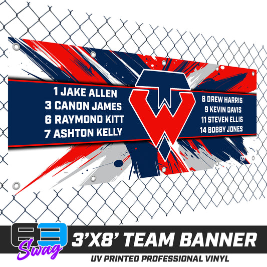3'x8' Team Vinyl Banner with Roster - Tampa Warriors Baseball
