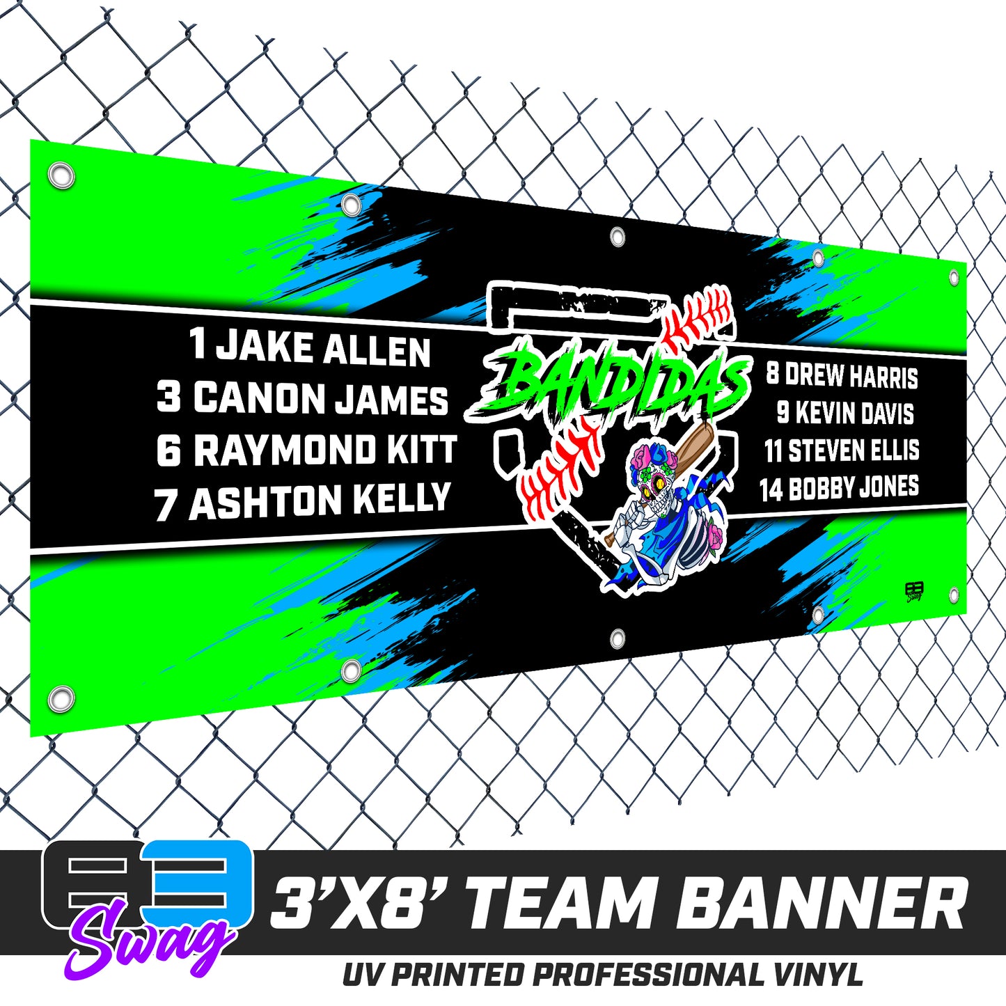 3'x8' Team Vinyl Banner with Roster - Baker Bandidas Softball