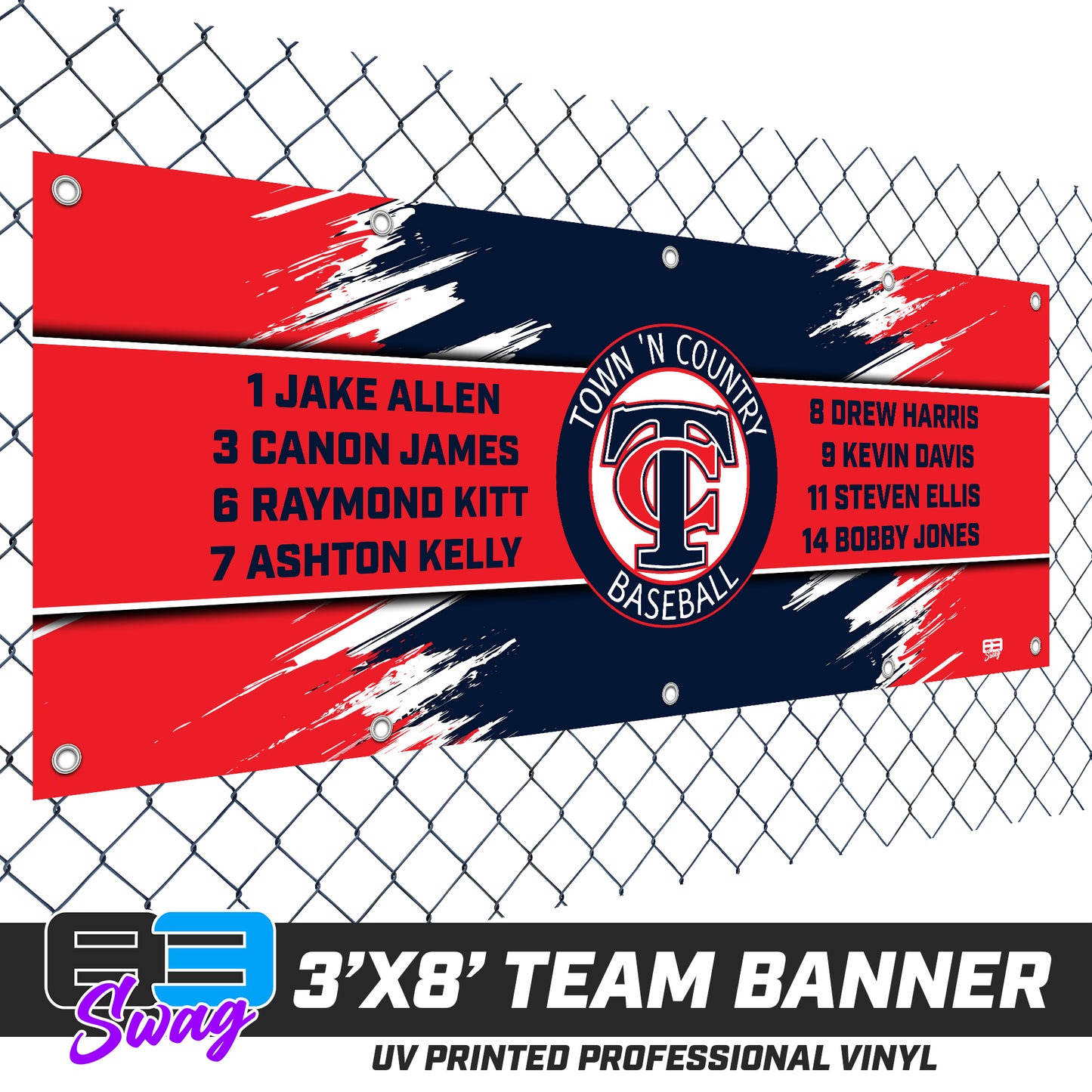 3'x8' Team Vinyl Banner with Roster - Town N Country Baseball