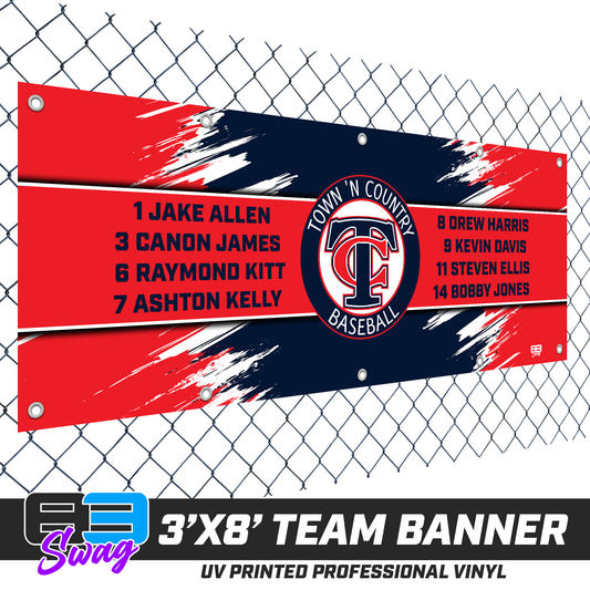 3'x8' Team Vinyl Banner with Roster - Town N Country Baseball