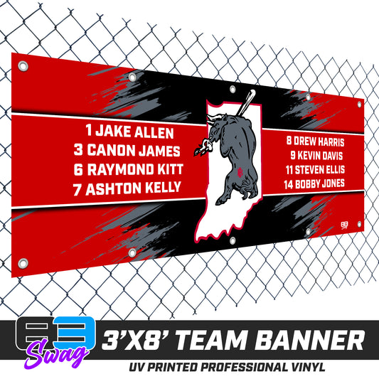 3'x8' Team Vinyl Banner with Roster - Indiana Bulls Baseball