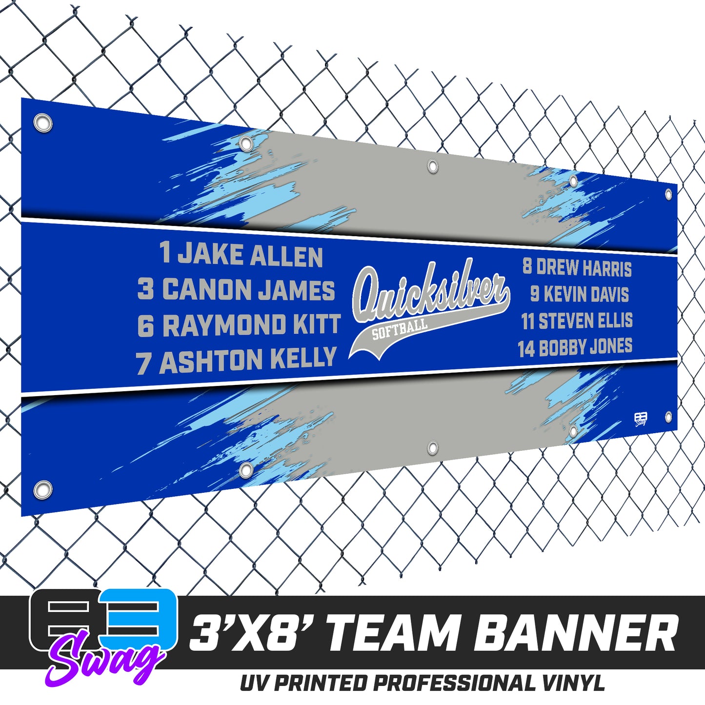 3'x8' Team Vinyl Banner with Roster - Quicksilver Softball