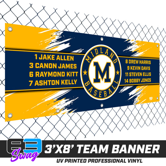 3'x8' Team Vinyl Banner with Roster - Midland Baseball