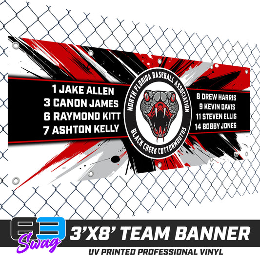 3'x8' Team Vinyl Banner with Roster - Black Creek Cottonmouths